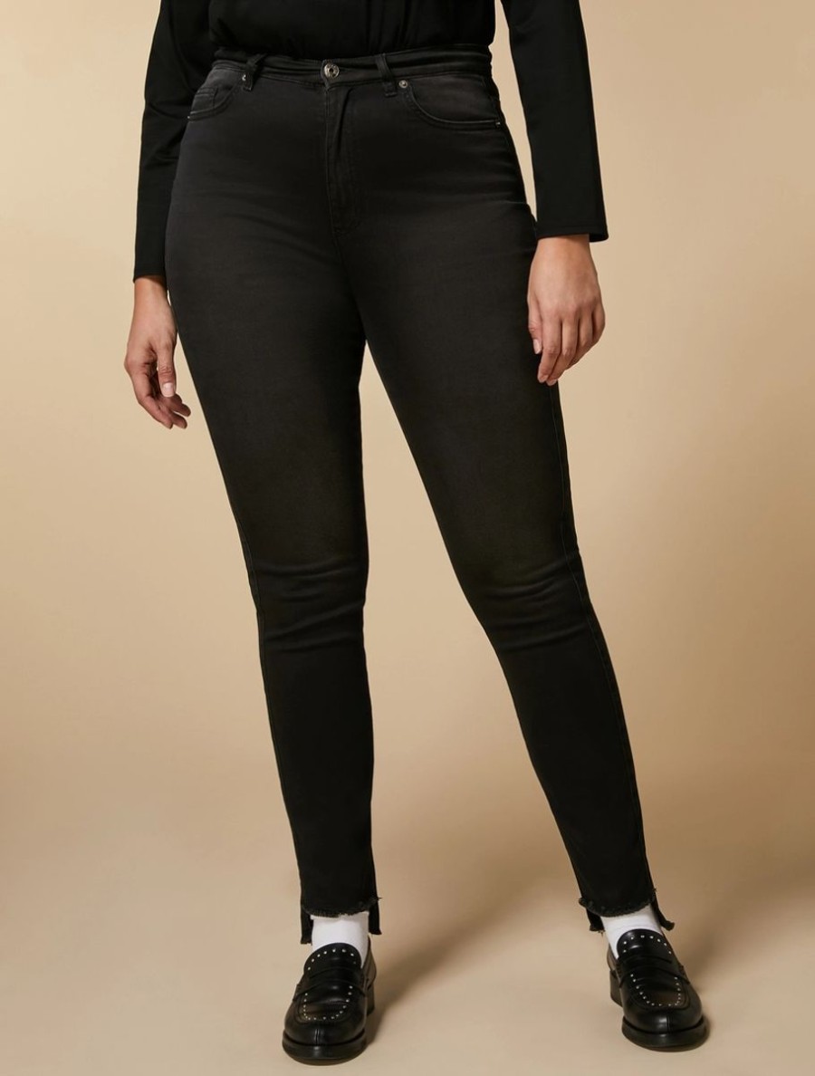 Vetements Marina Rinaldi | Jean Slim En Denim Stretch Satine Noir