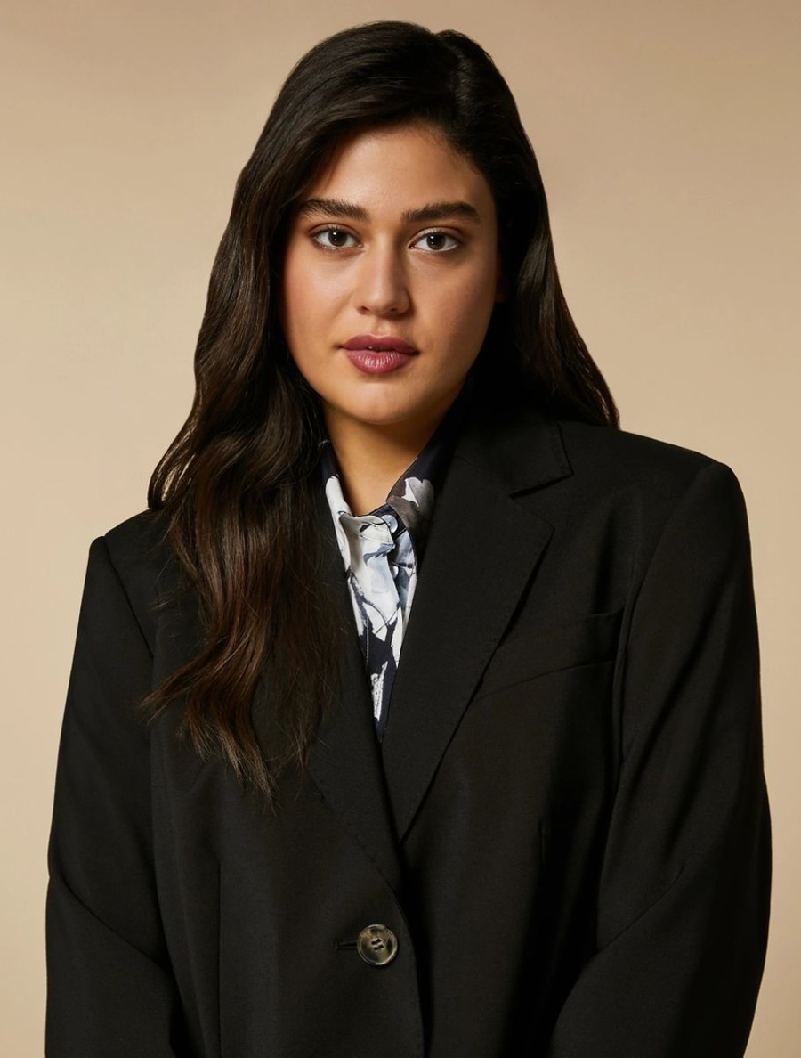 Vetements Marina Rinaldi | Blazer En Toile De Laine Stretch Noir