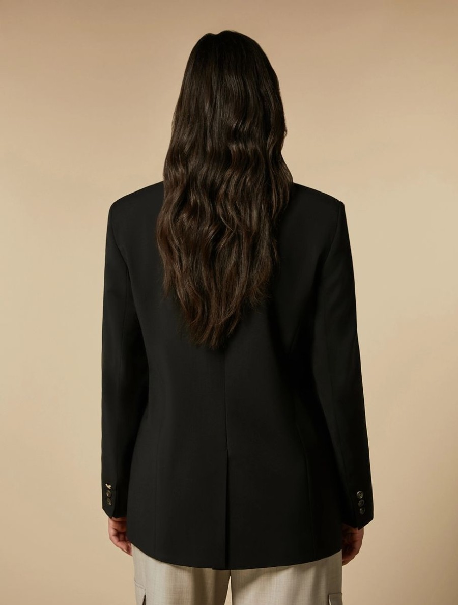 Vetements Marina Rinaldi | Blazer En Toile De Laine Stretch Noir