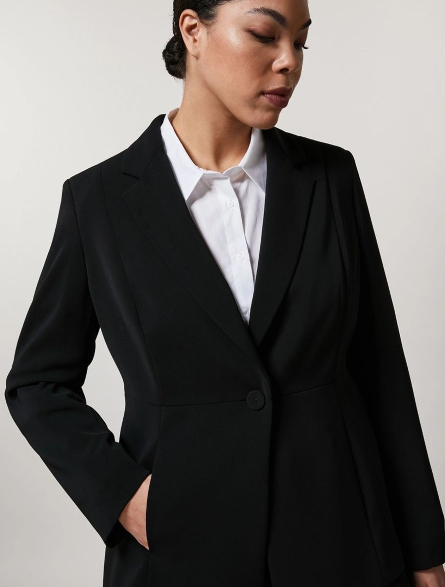 Vetements Marina Rinaldi | Blazer Fluide En Tissu Stretch Noir