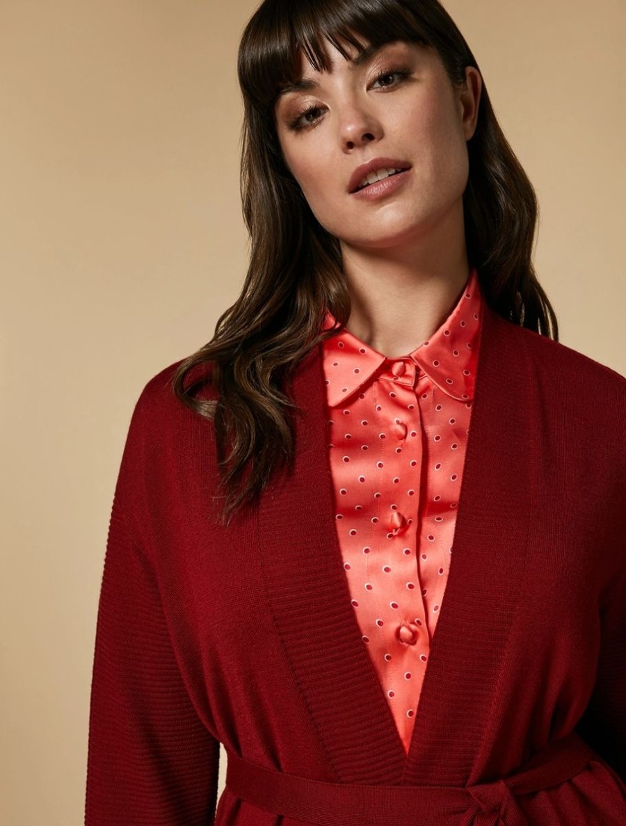 Vetements Marina Rinaldi | Cardigan En Laine Melangee Rouge