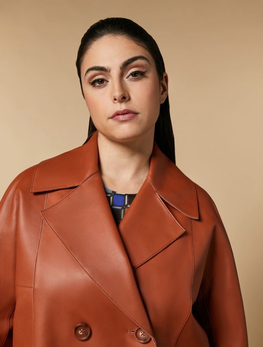 Vetements Marina Rinaldi | Veste En Cuir Nappa Rouiller