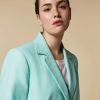 Vetements Marina Rinaldi | Veste Blazer En Coton Et Lin Vert Cristal