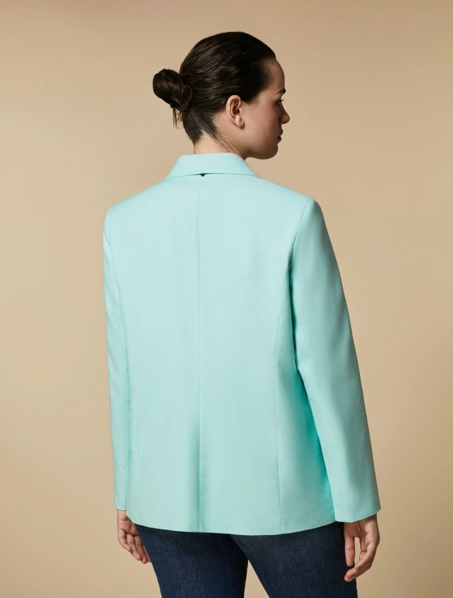 Vetements Marina Rinaldi | Veste Blazer En Coton Et Lin Vert Cristal