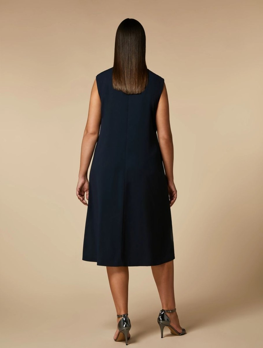 Vetements De Ceremonie Marina Rinaldi | Robe En Crepe Brodee Bleu Nuit