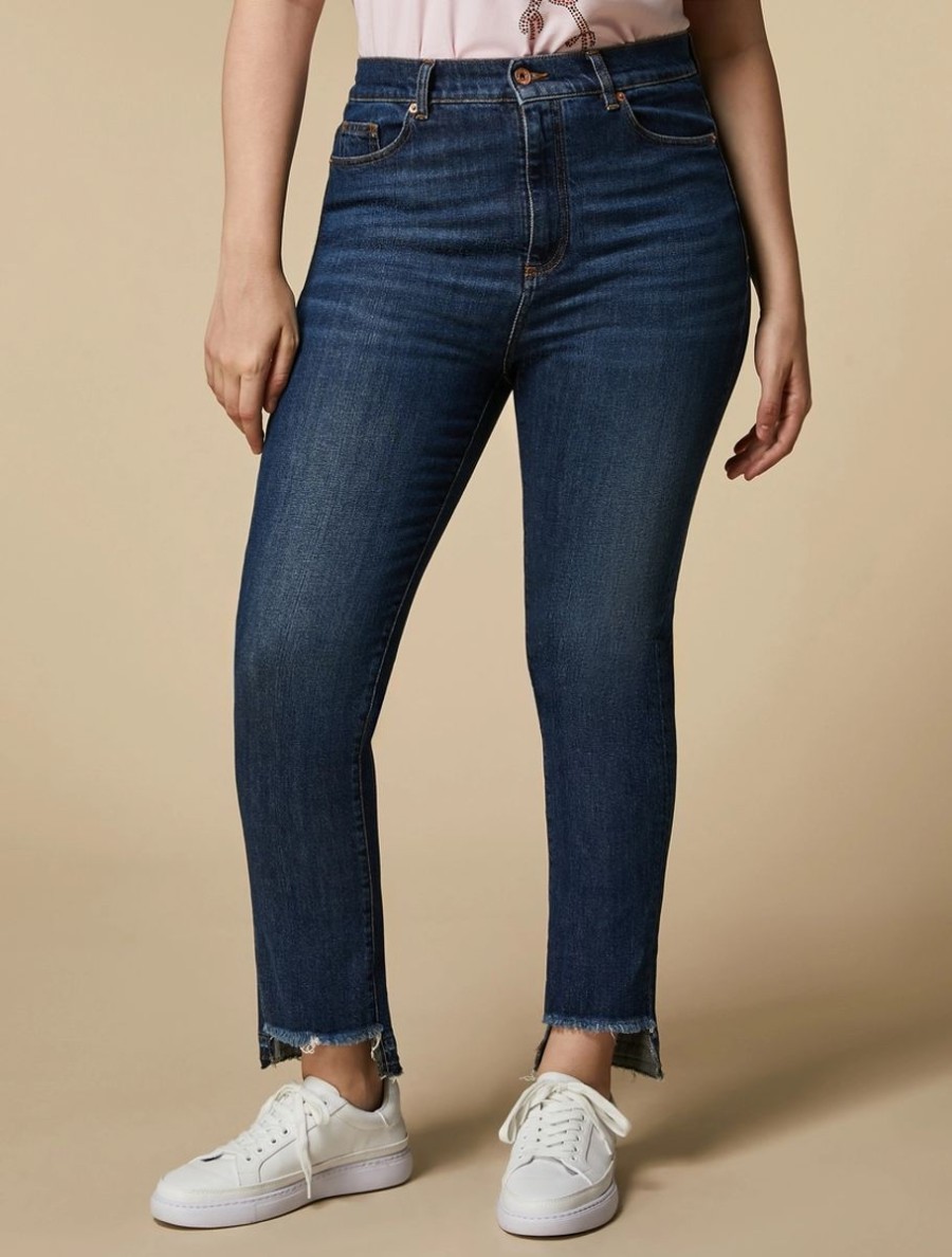 Vetements Marina Rinaldi | Jean Slim En Denim De Coton Bleu Nuit