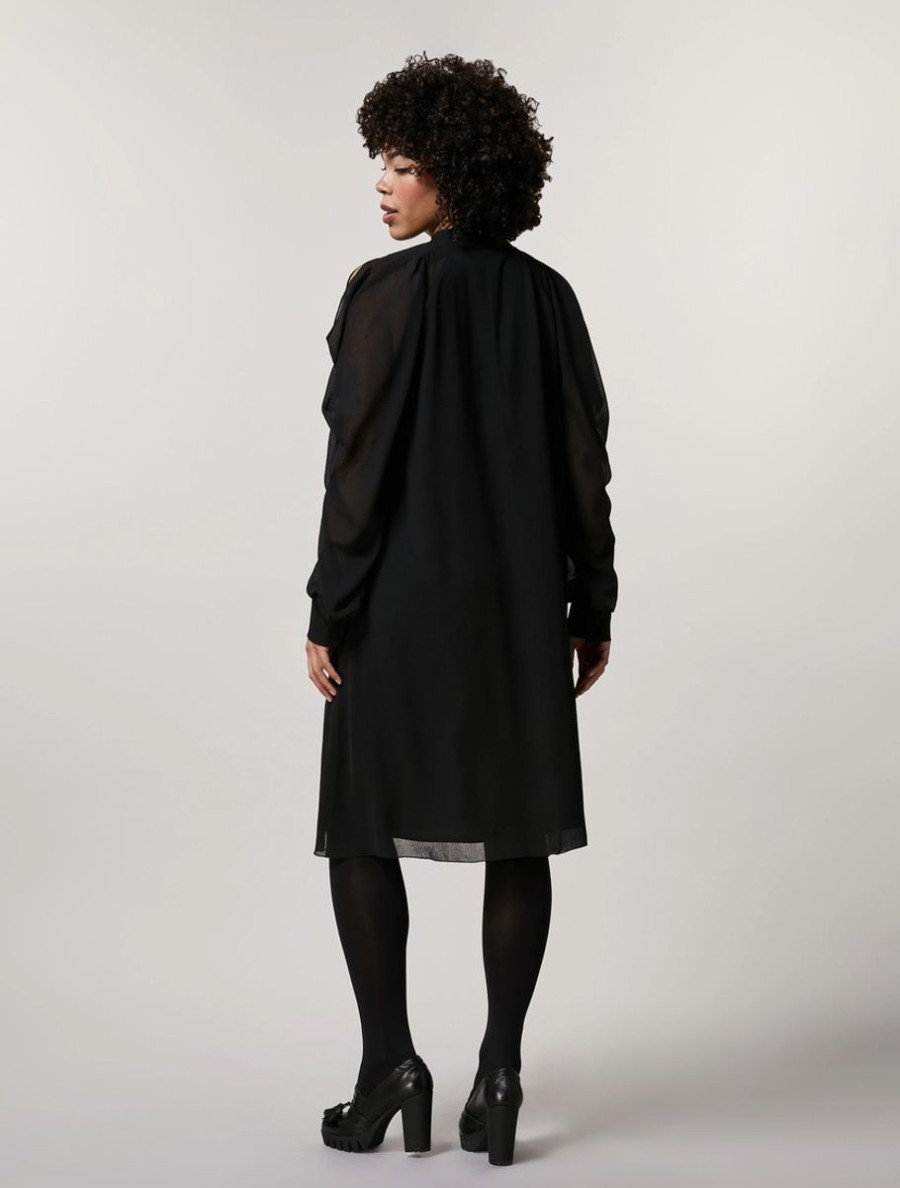 Vetements Marina Rinaldi | Robe Plissee En Georgette Noir