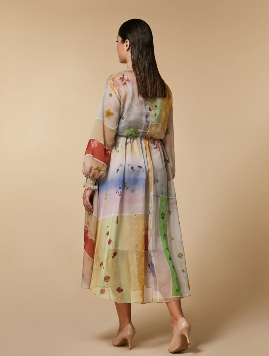 Vetements Marina Rinaldi | Robe En Mousseline Imprimee Moutarde