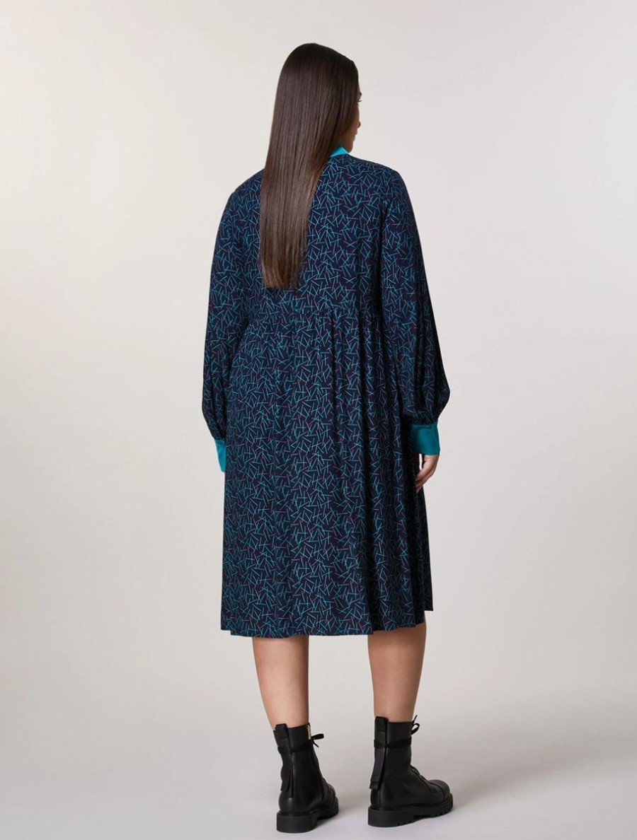 Vetements Marina Rinaldi | Robe Chemisier En Serge De Viscose Marine Fonce