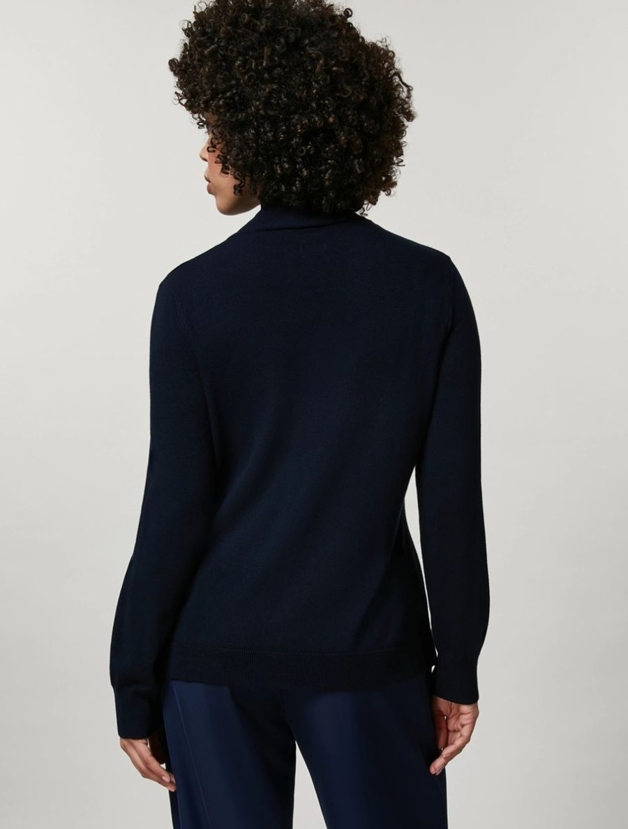 Vetements Marina Rinaldi | Pull En Viscose Extensible Marine Fonce