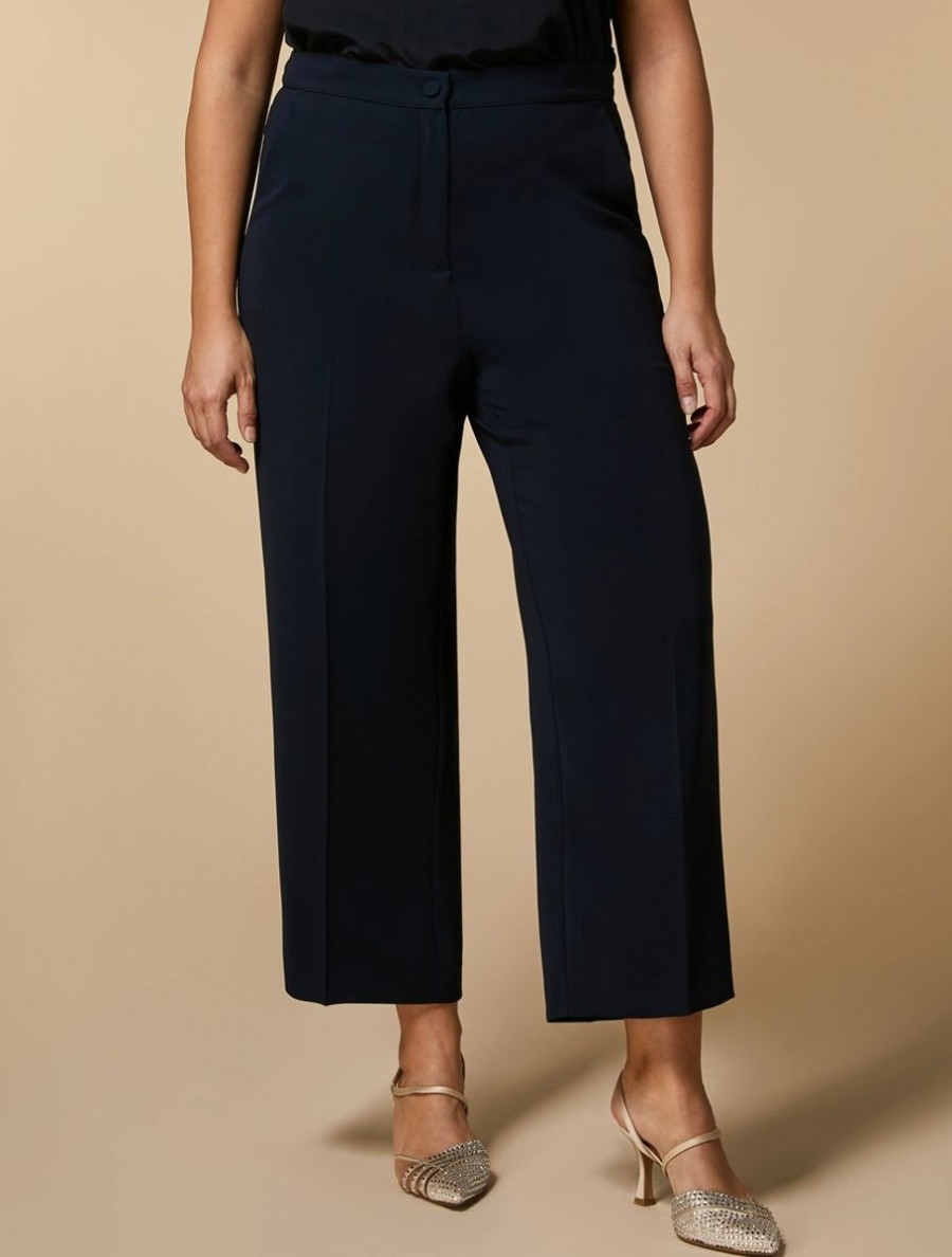 Vetements Marina Rinaldi | Pantalon Droit En Triacetate Marine Fonce