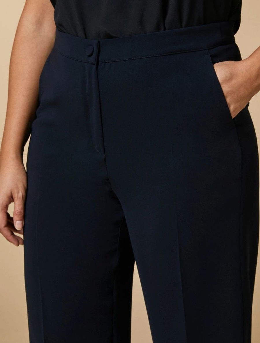 Vetements Marina Rinaldi | Pantalon Droit En Triacetate Marine Fonce