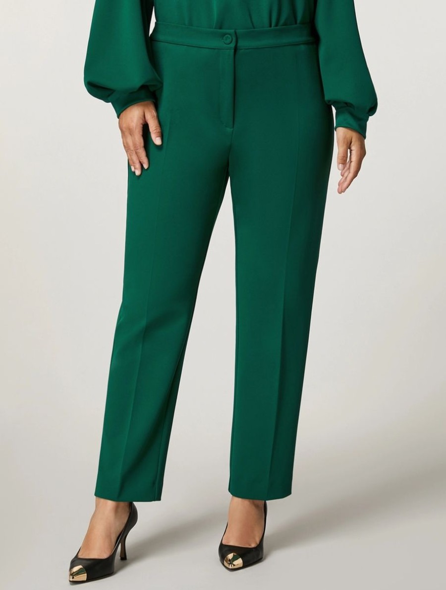 Vetements Marina Rinaldi | Pantalon En Crepe Jersey Scuba Vert Fonce