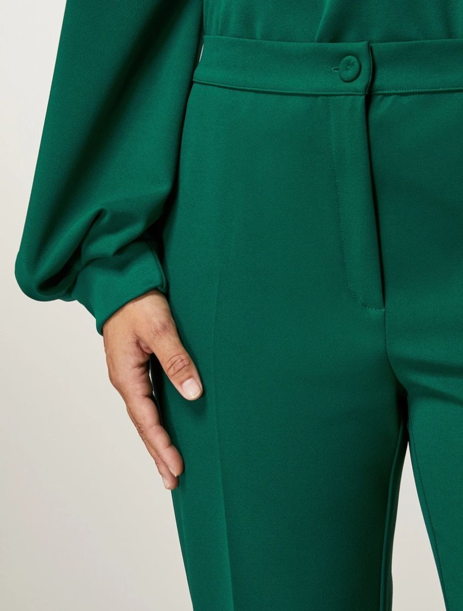 Vetements Marina Rinaldi | Pantalon En Crepe Jersey Scuba Vert Fonce