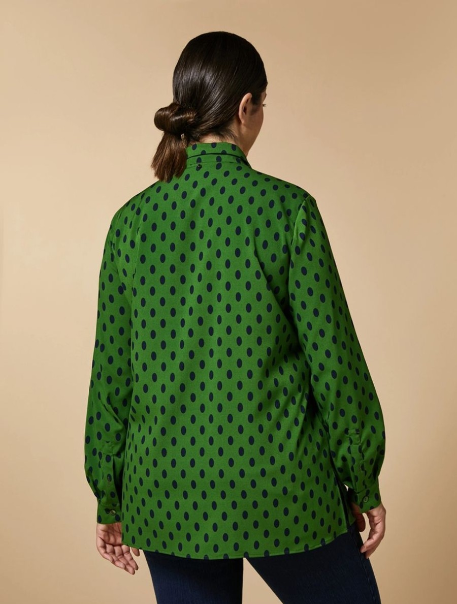 Vetements Marina Rinaldi | Chemise En Crepe De Chine Imprimee Vert