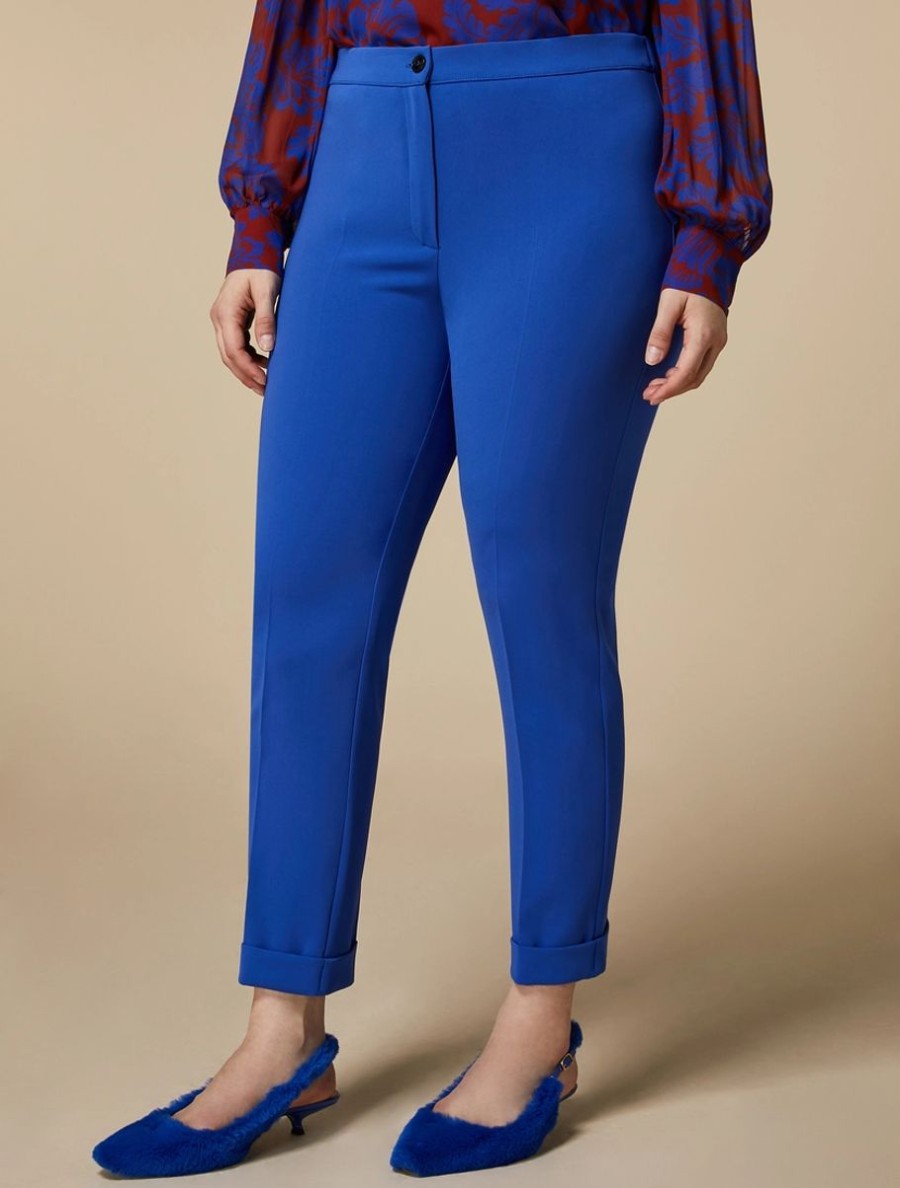 Vetements Marina Rinaldi | Pantalon Slim En Triacetate Bleu De Chine