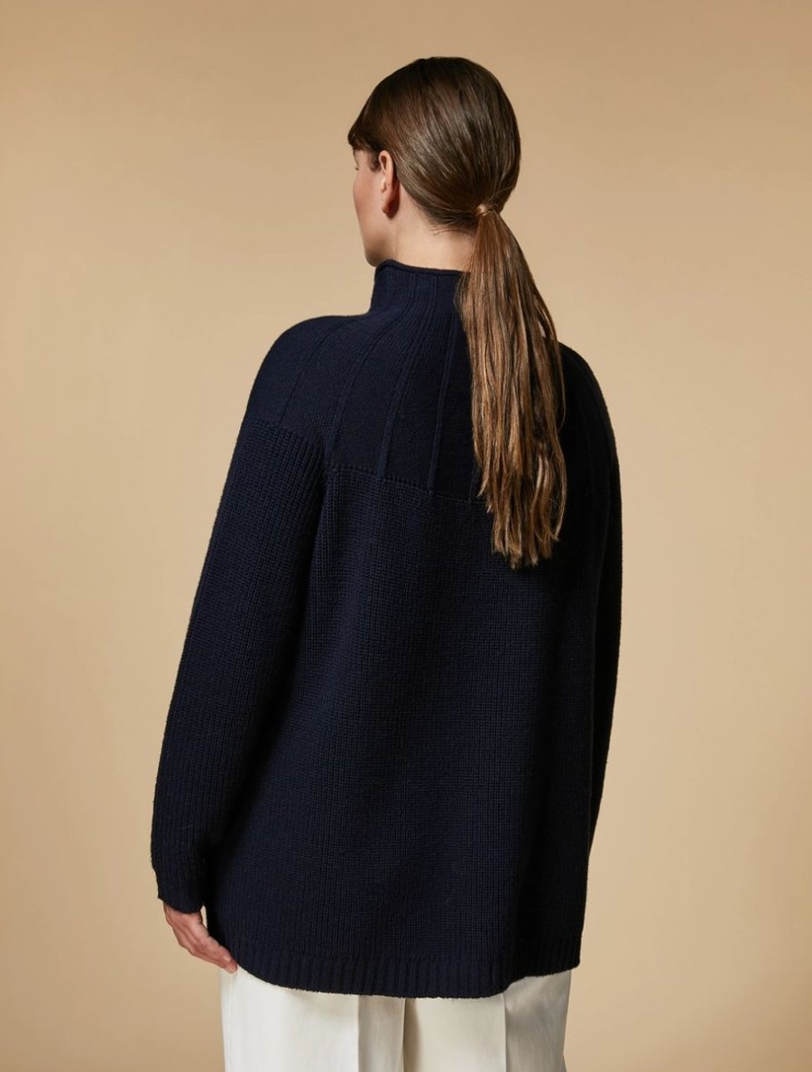 Vetements Marina Rinaldi | Pull En Laine Melangee Marine Fonce