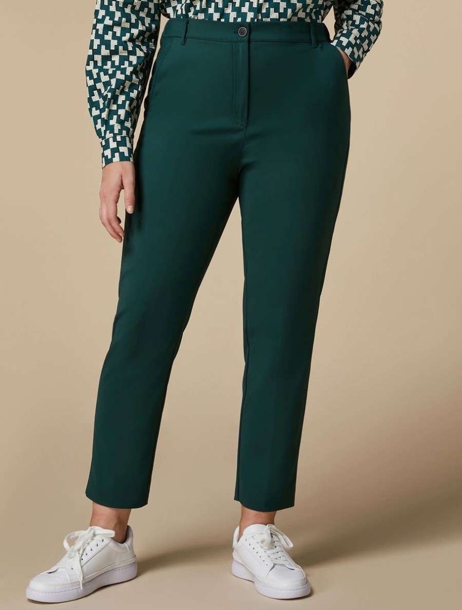 Vetements Marina Rinaldi | Pantalon En Coton Melange Technique Vert Fonce