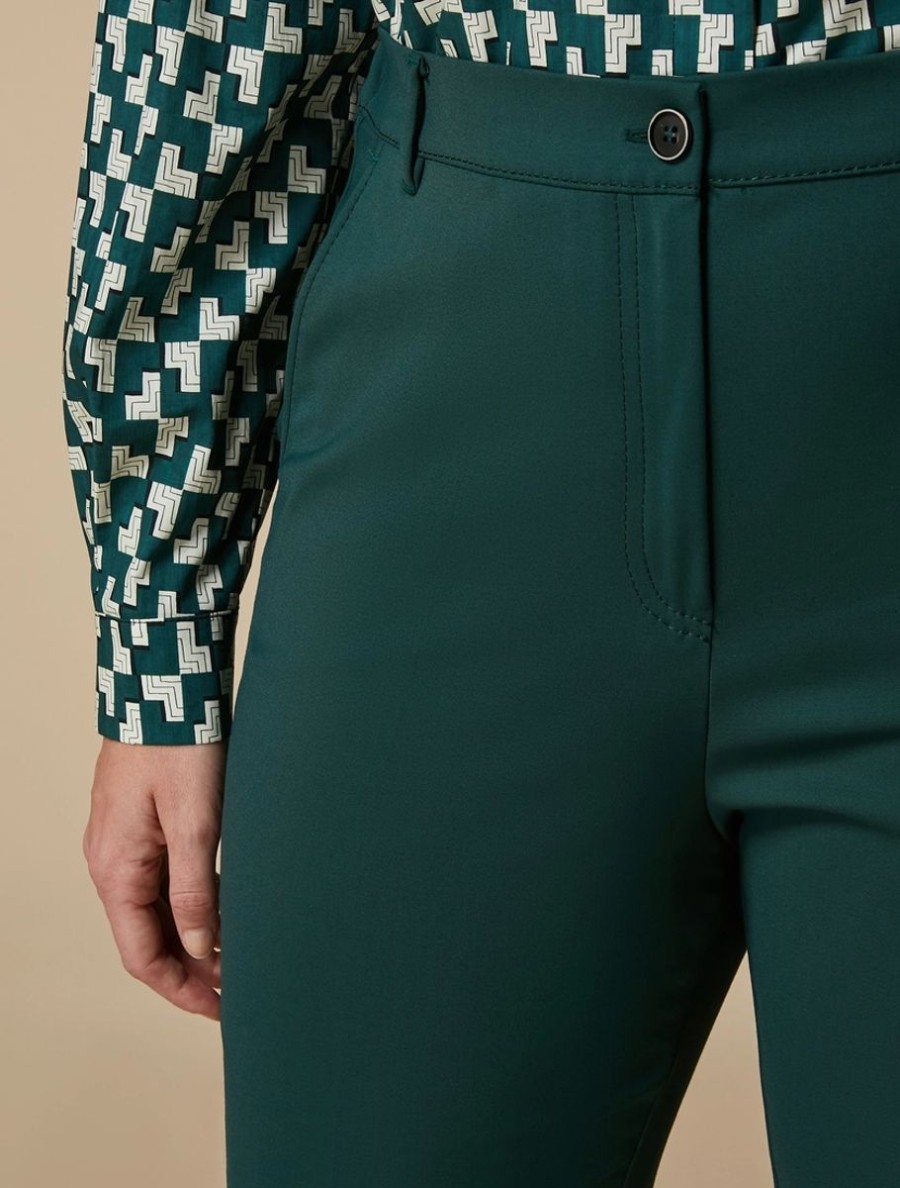 Vetements Marina Rinaldi | Pantalon En Coton Melange Technique Vert Fonce