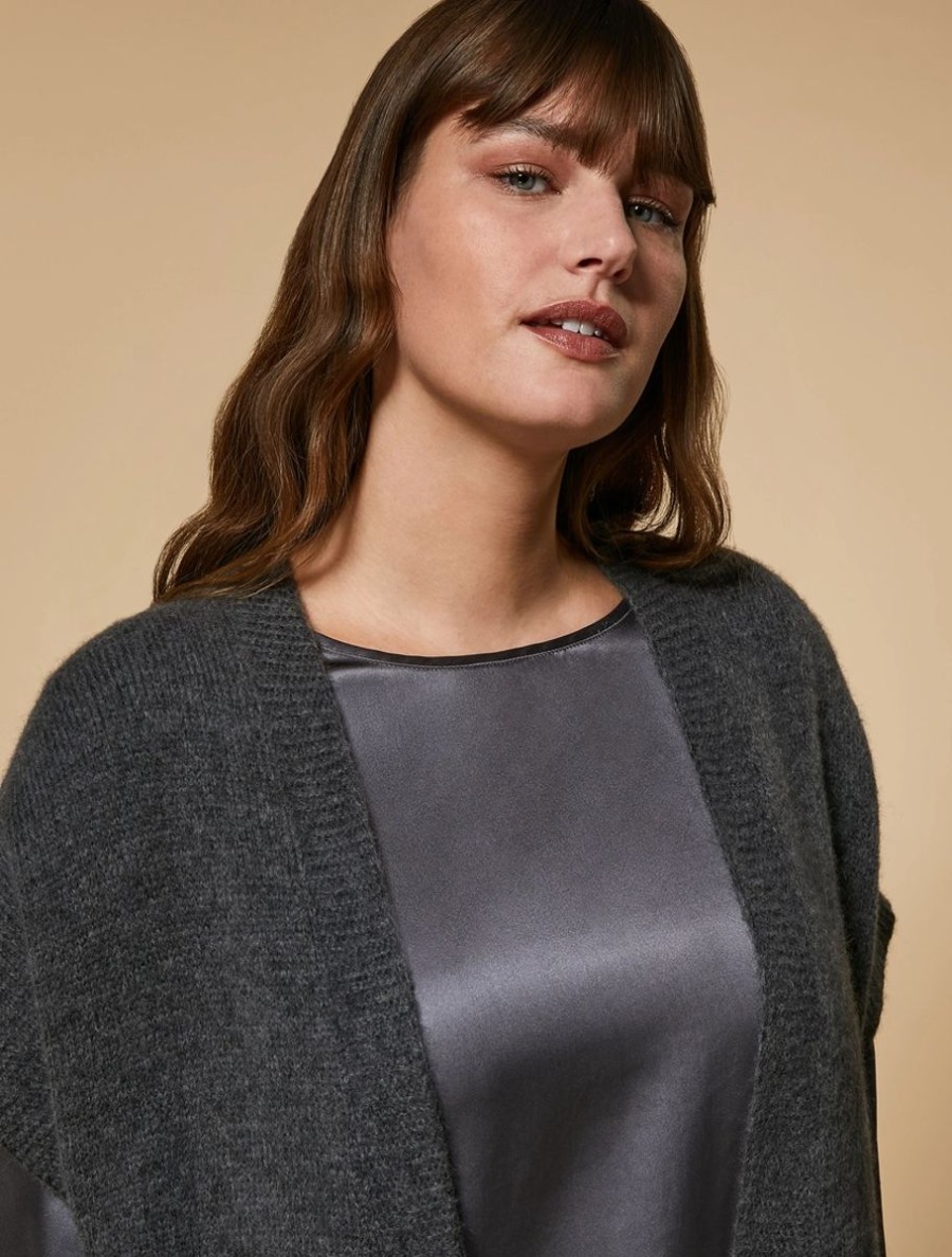 Vetements Marina Rinaldi | Cardigan Sans Couture En Alpaga Et Laine Gris Moyen