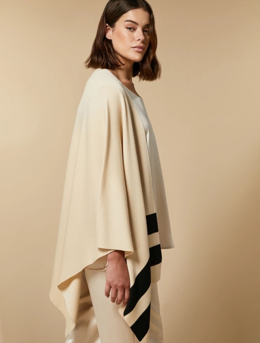 Vetements Marina Rinaldi | Cape En Laine Melangee Blanc