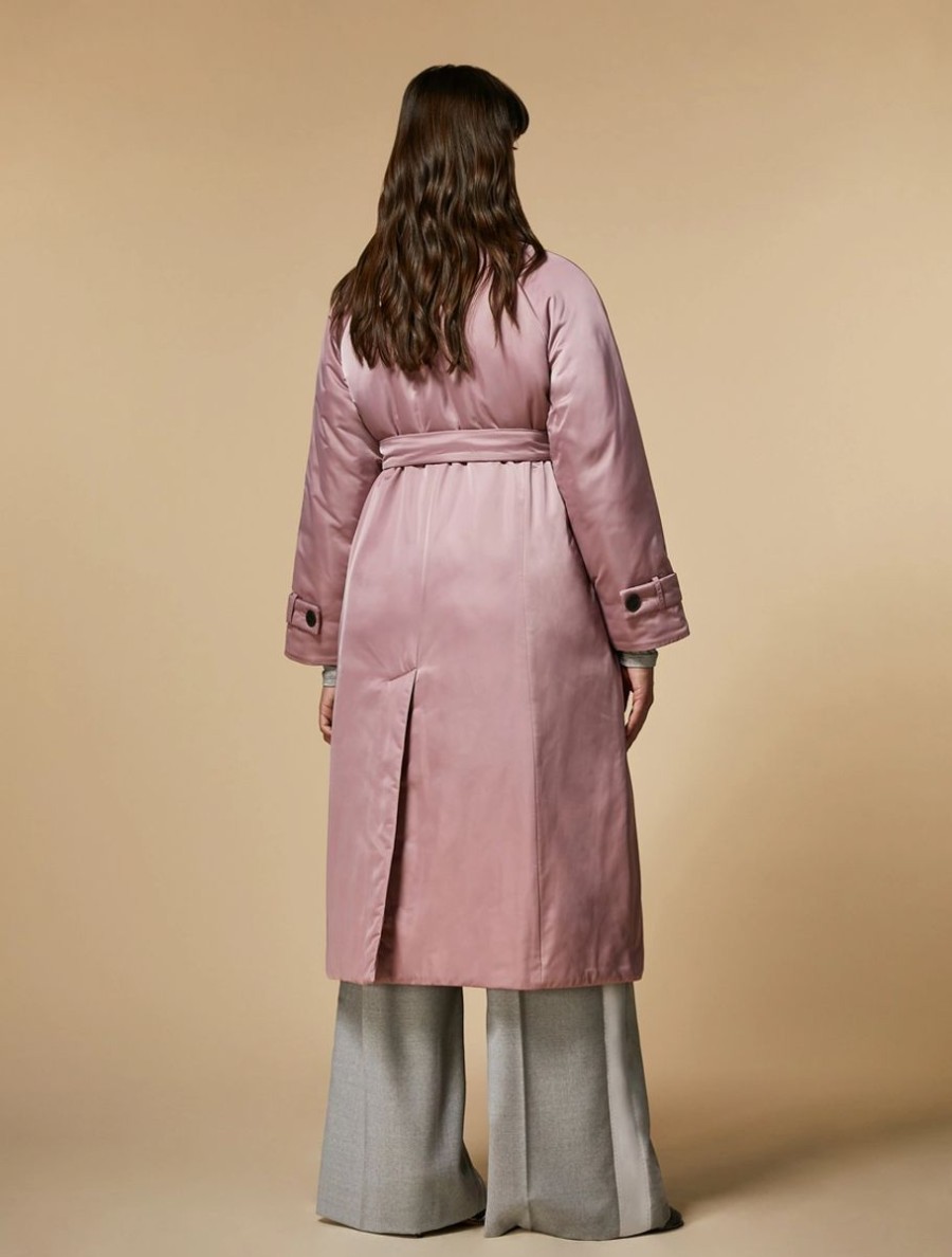 Vetements Marina Rinaldi | Doudoune Longue En Satin Duchesse Rose