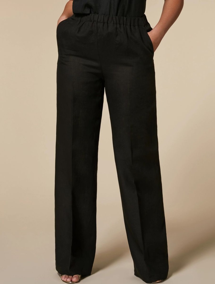 Vetements Marina Rinaldi | Pantalon Leger En Lin Noir