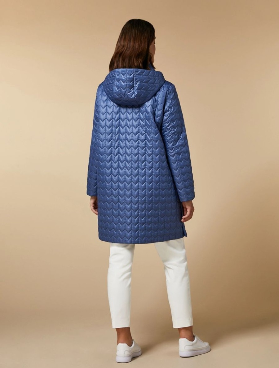 Vetements Marina Rinaldi | Doudoune Matelassee Pied De Poule Bleu Ski