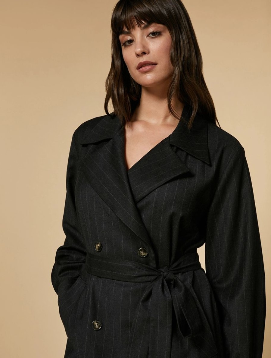 Vetements Marina Rinaldi | Robe Manteau En Flanelle Gris Fonce