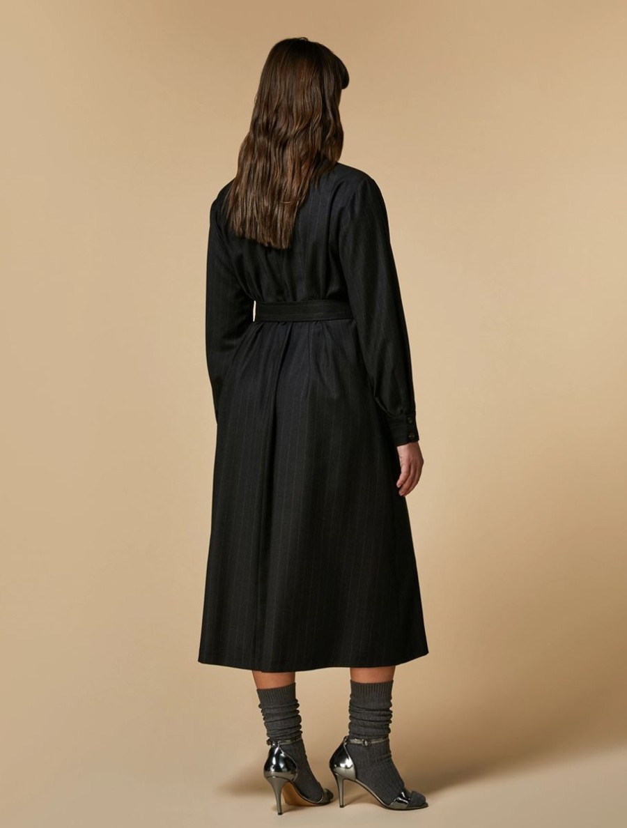 Vetements Marina Rinaldi | Robe Manteau En Flanelle Gris Fonce