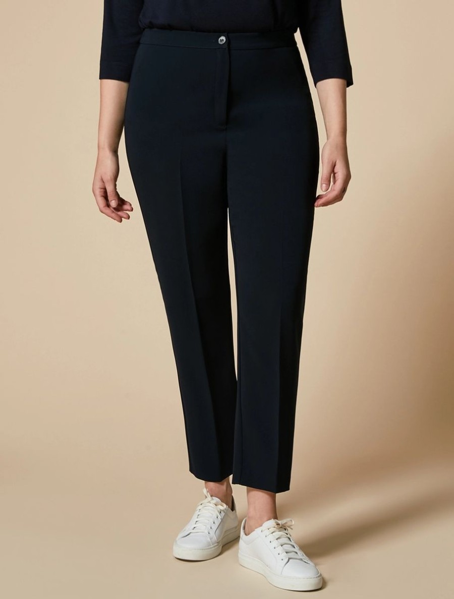 Vetements Marina Rinaldi | Pantalon Slim En Cady De Triacetate Bleu Nuit