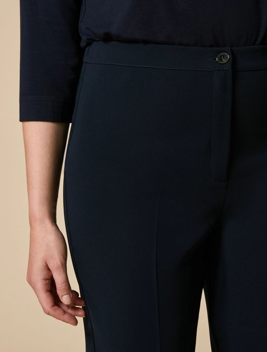 Vetements Marina Rinaldi | Pantalon Slim En Cady De Triacetate Bleu Nuit