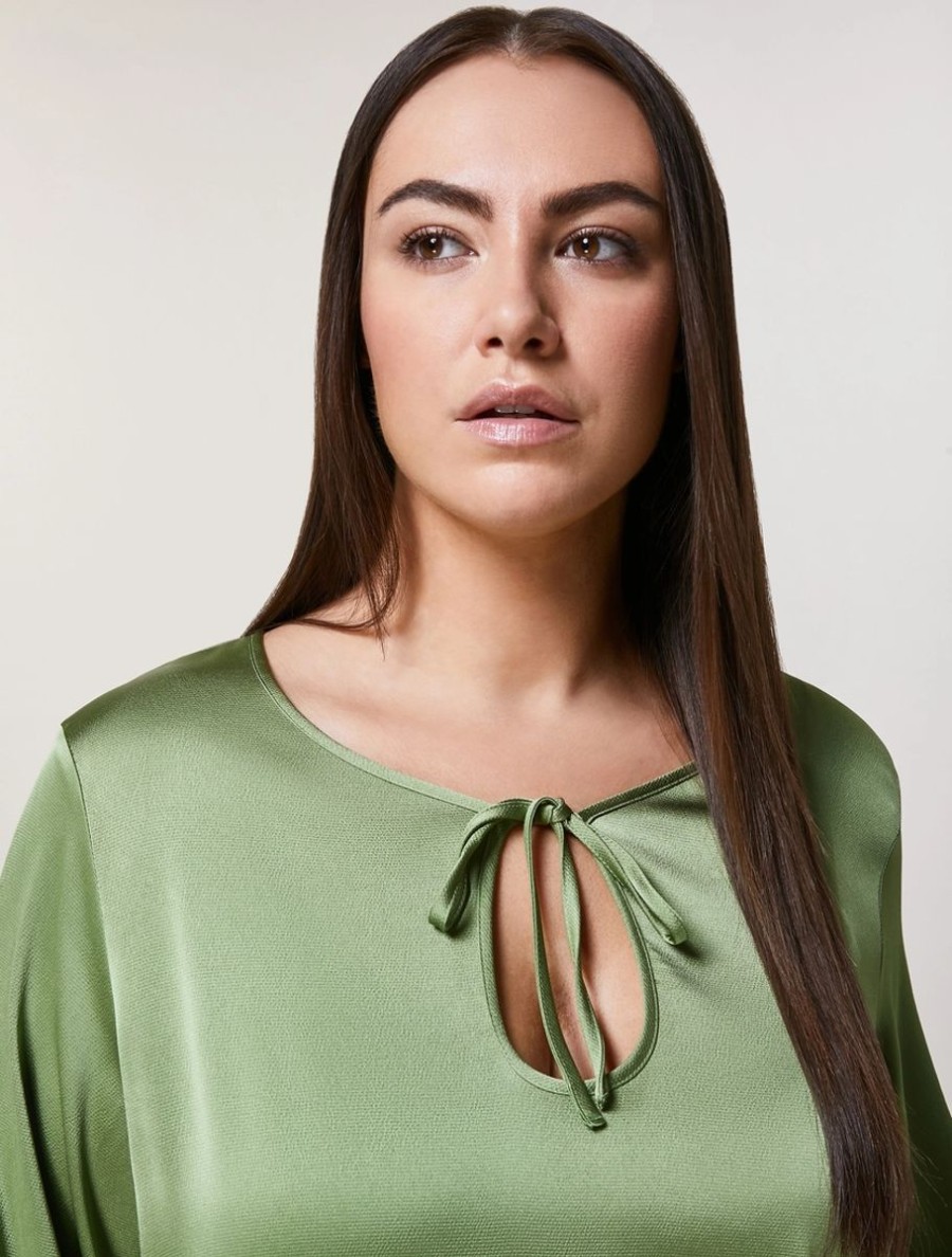 Vetements Marina Rinaldi | Blouse En Satin Martele Vert