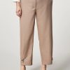 Vetements Marina Rinaldi | Pantalon En Flanelle Stretch Beige Fonce