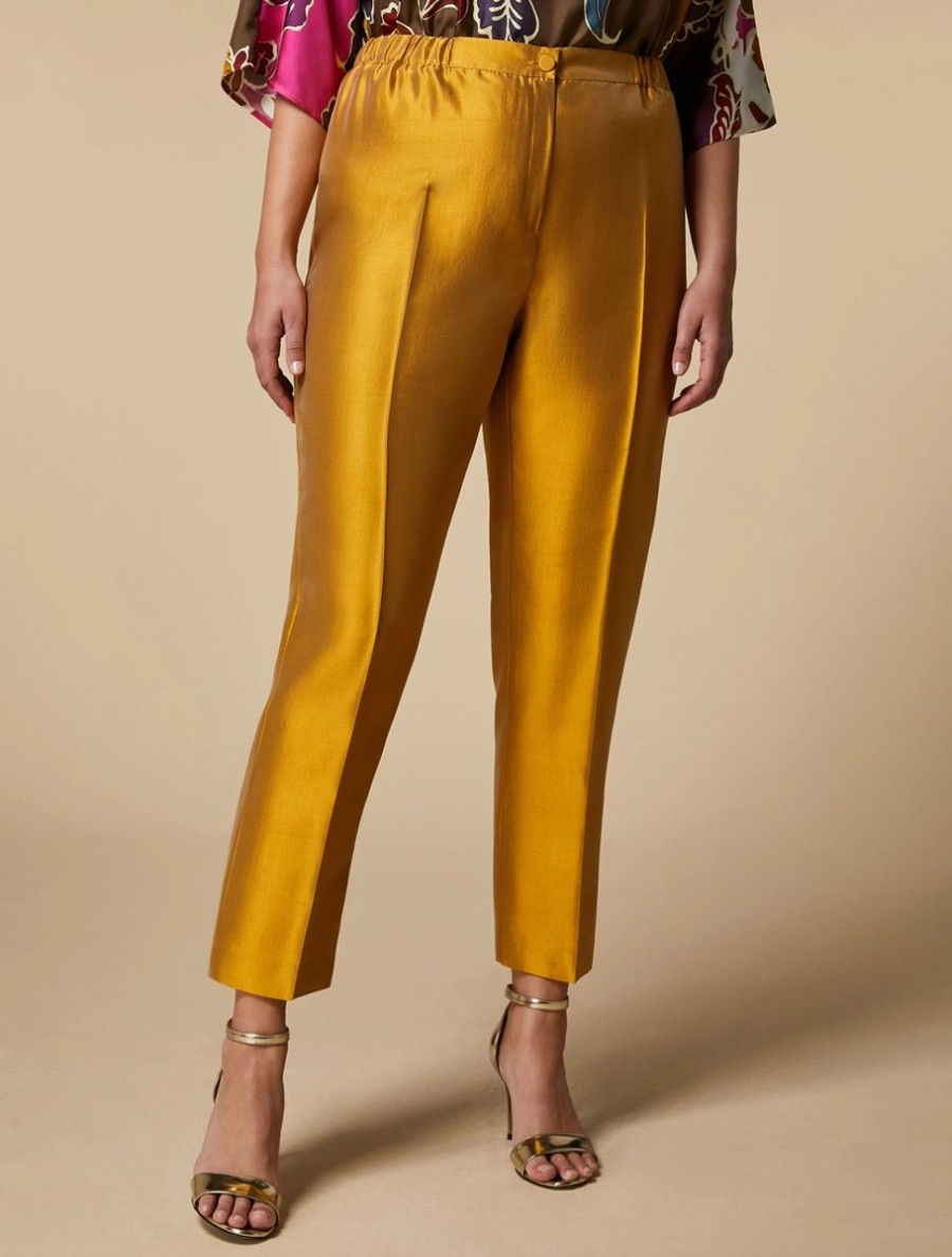 Vetements De Ceremonie Marina Rinaldi | Pantalon Shantung Pure Soie Or