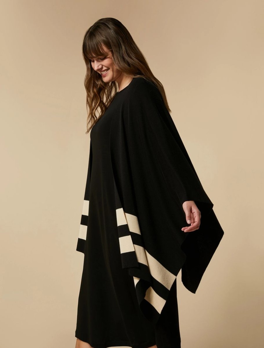 Vetements Marina Rinaldi | Cape En Laine Melangee Noir