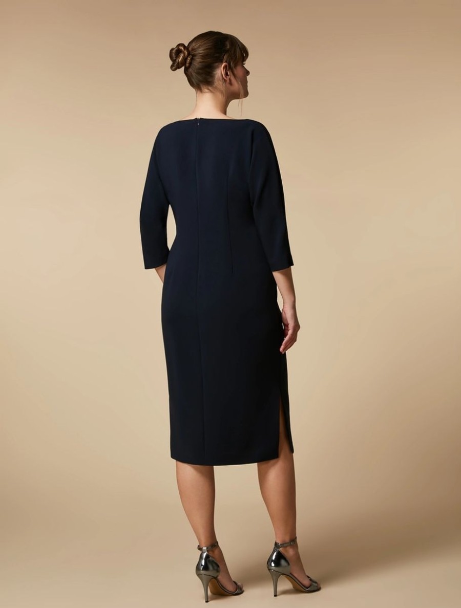 Vetements De Ceremonie Marina Rinaldi | Robe Fourreau En Cady Brode Bleu Nuit