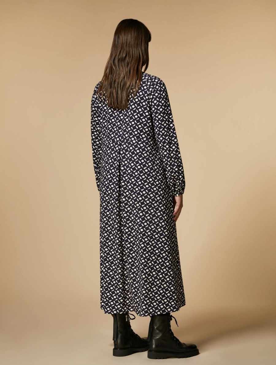 Vetements Marina Rinaldi | Robe En Jersey Imprime Marine Fonce