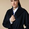 Vetements Marina Rinaldi | Manteau En Drap De Pure Laine Marine Fonce