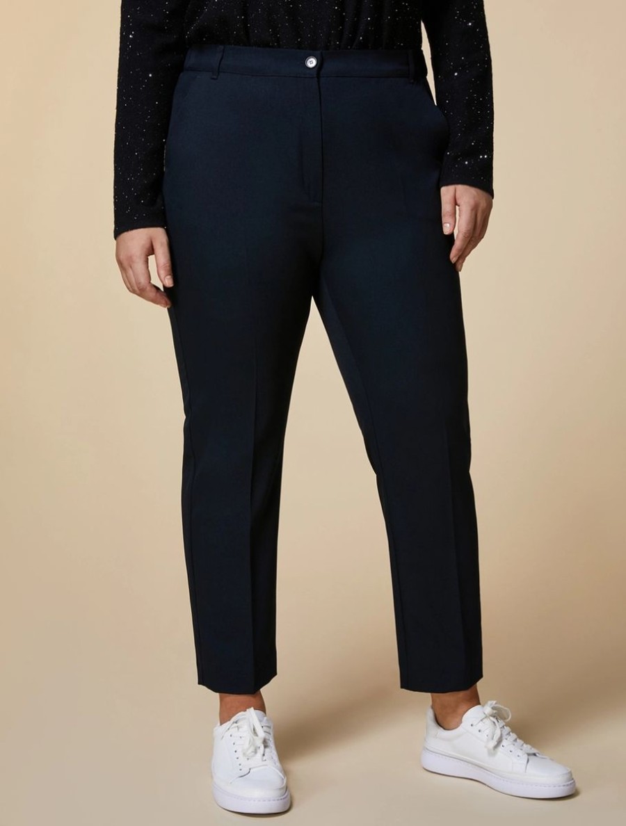 Vetements Marina Rinaldi | Pantalon Fluide En Gabardine Marine Fonce