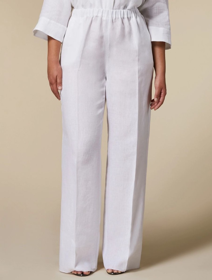 Vetements Marina Rinaldi | Pantalon Leger En Lin Blanc