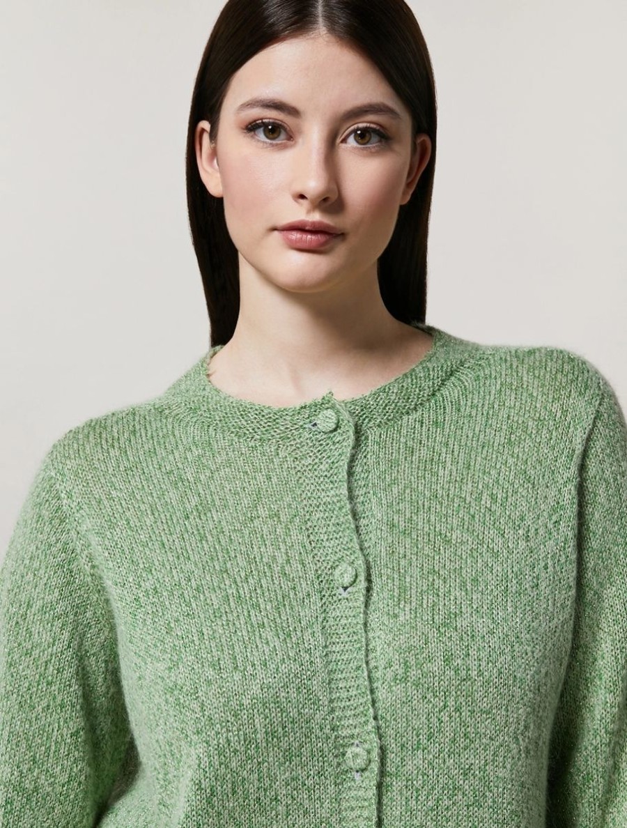 Vetements Marina Rinaldi | Cardigan En Melange De Lurex Et Mohair Vert