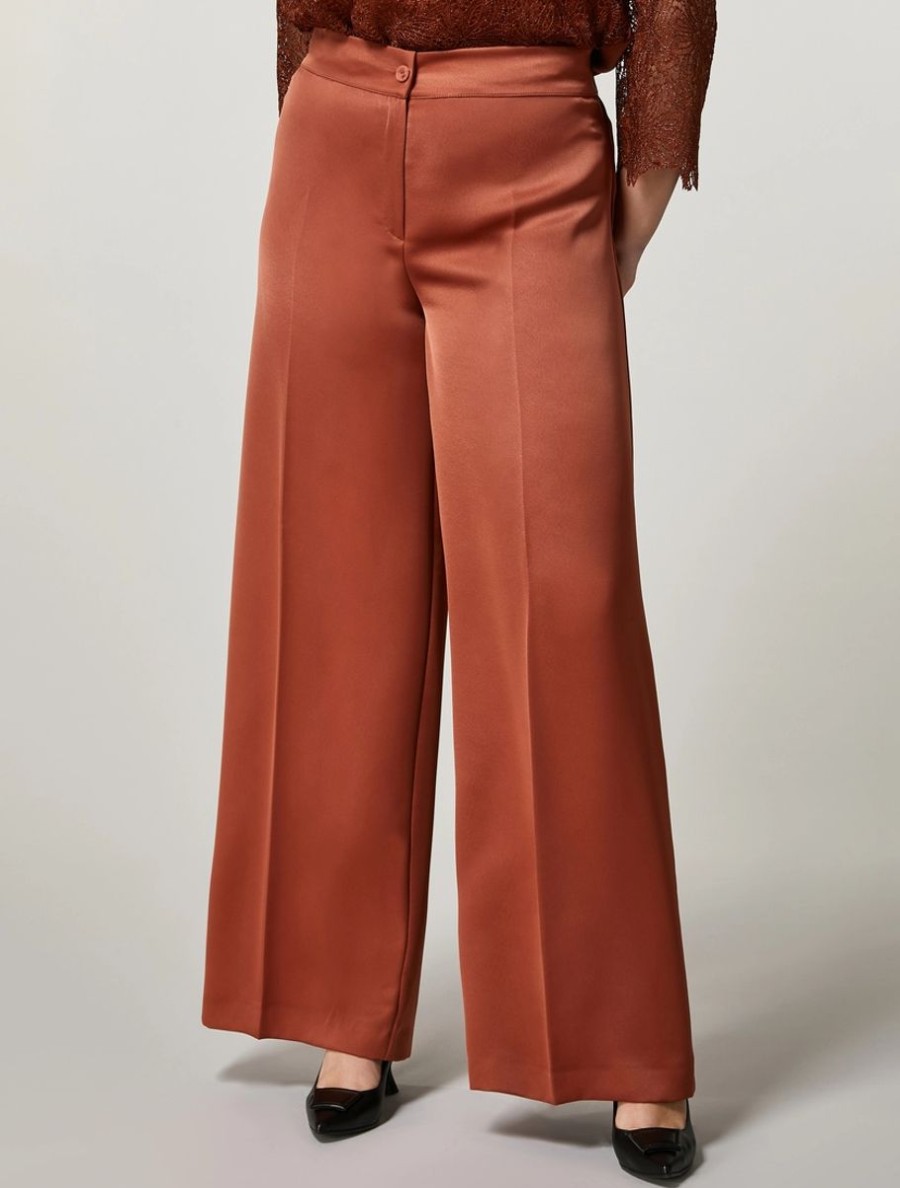 Vetements Marina Rinaldi | Pantalon En Crepe Envers Satin Rouiller