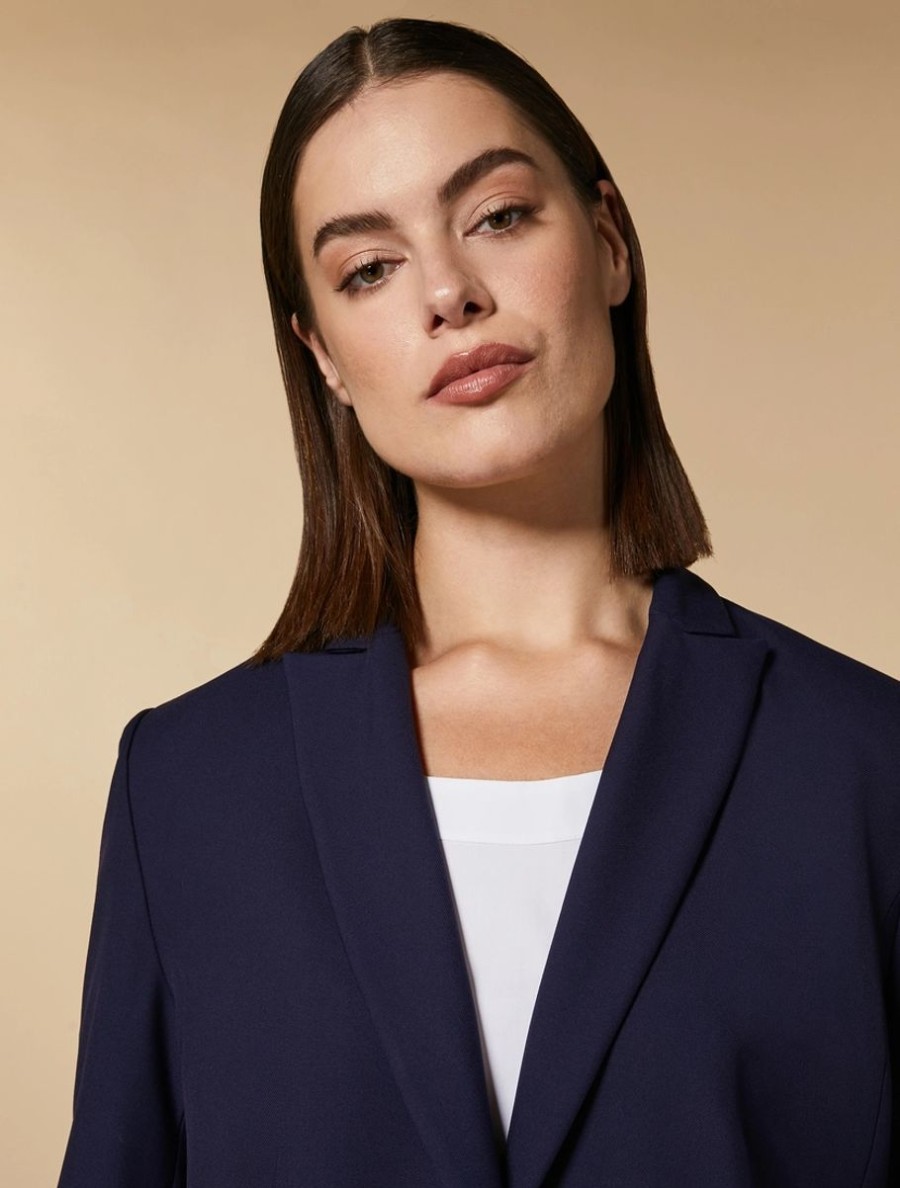 Vetements Marina Rinaldi | Veste Blazer En Viscose Melangee Marine Fonce