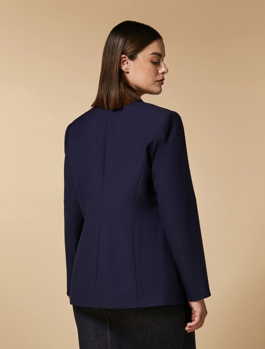 Vetements Marina Rinaldi | Veste Blazer En Viscose Melangee Marine Fonce