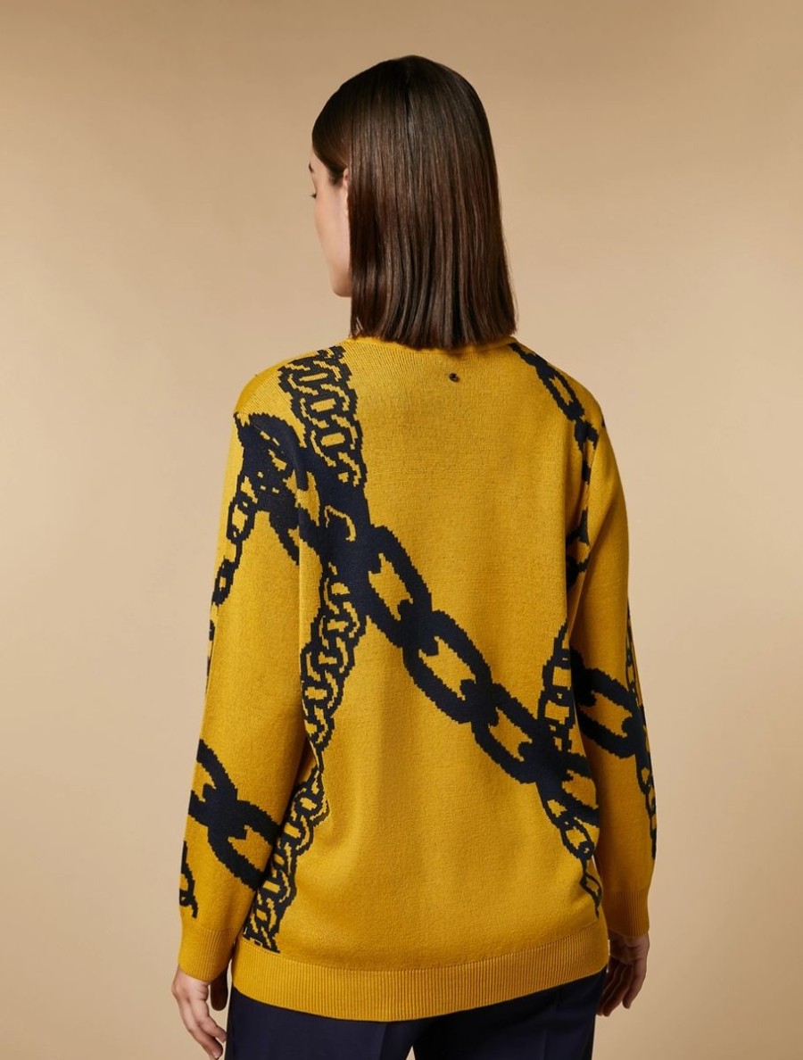 Vetements Marina Rinaldi | Pull En Laine Melangee Jacquard Moutarde