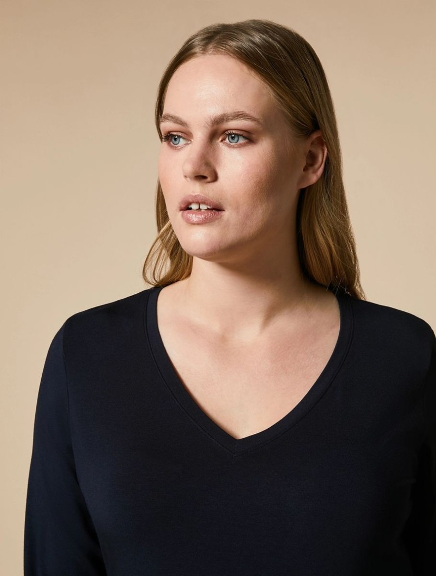 Vetements Marina Rinaldi | T-Shirt En Jersey De Viscose Bleu Nuit