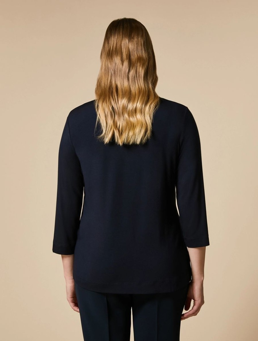 Vetements Marina Rinaldi | T-Shirt En Jersey De Viscose Bleu Nuit