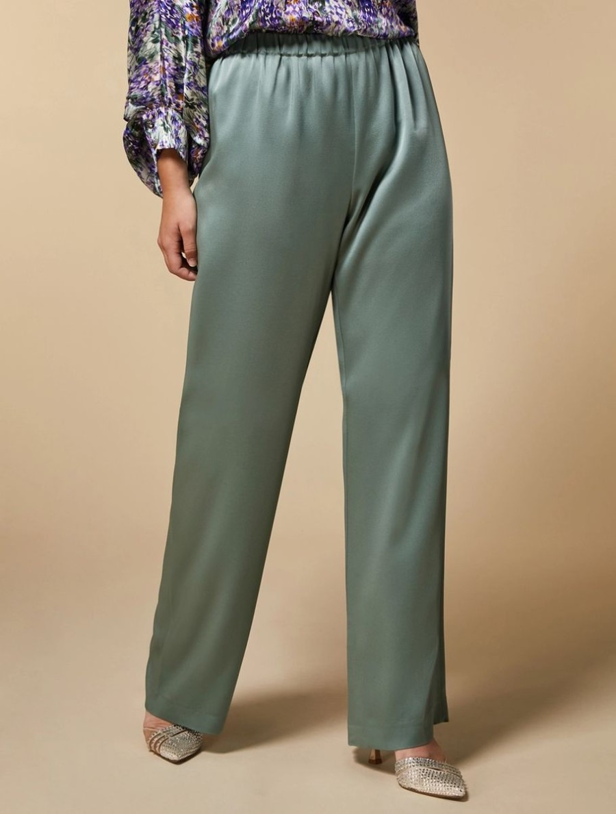 Vetements Marina Rinaldi | Pantalon En Tissu Brillant Vert