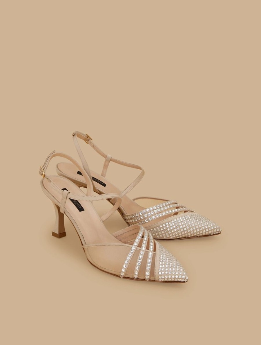 Vetements De Ceremonie Marina Rinaldi | Escarpins En Tulle Strasse Beige